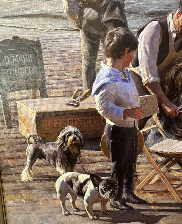Petit chien-lion et bouledogue français, détail du tableau