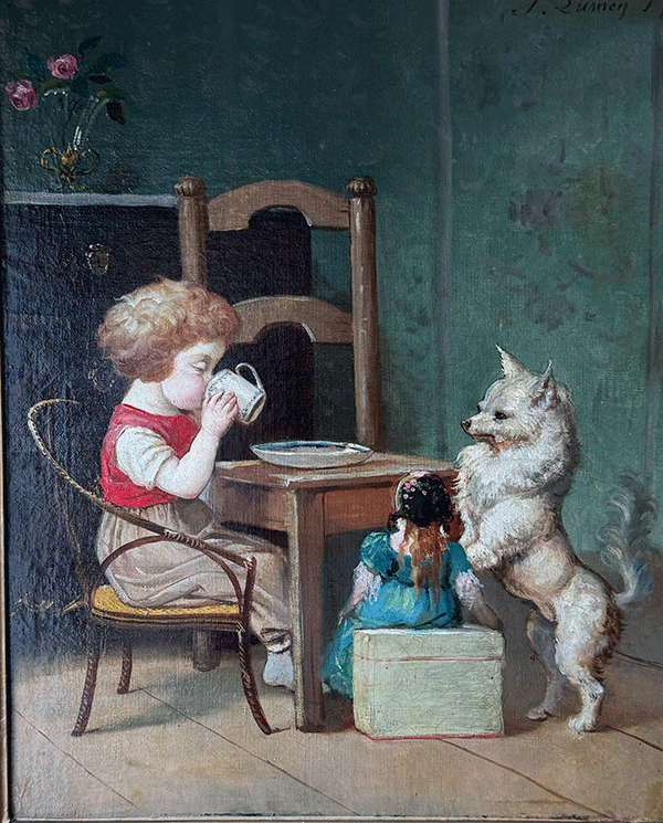 Enfant faisant face à un chien
